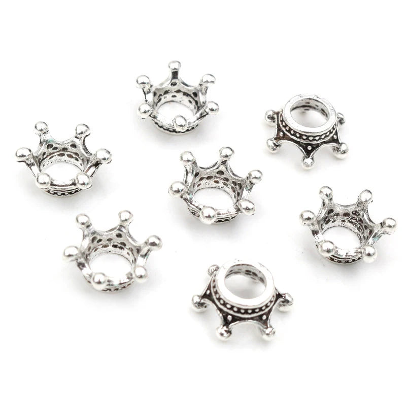 20pcs 14.5x6mm Alloy Loose Spacer Crown Beads Gold Silver Bronze Color Charms Beads for DIY Jewelry Making Bracelet Accessories