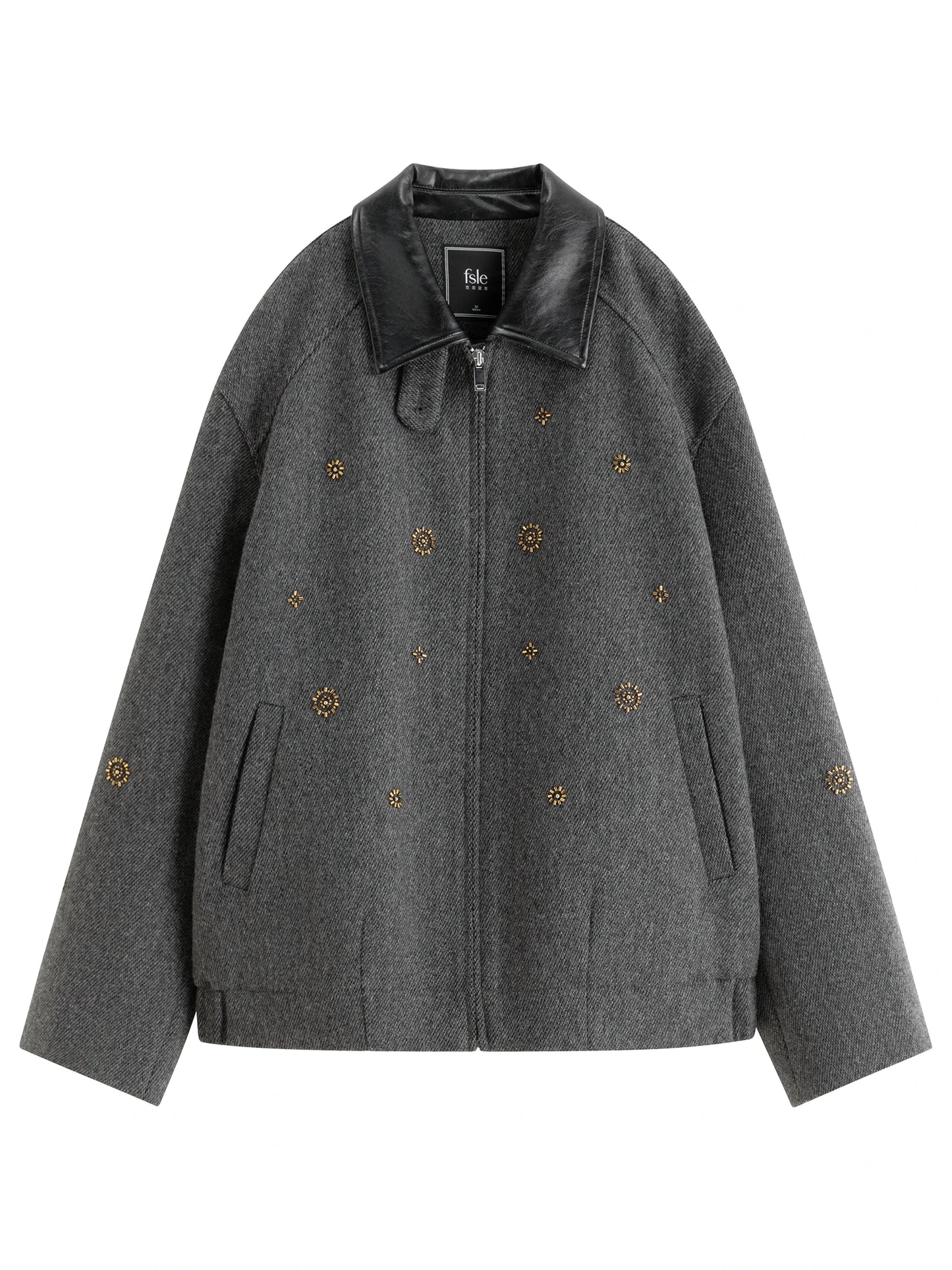 FSLE【Premium Series】Wool Embroidery Patchwork Tweed Coat Women 2025 Winter New Jacket Turn Down Collar Commuting Age-reducing