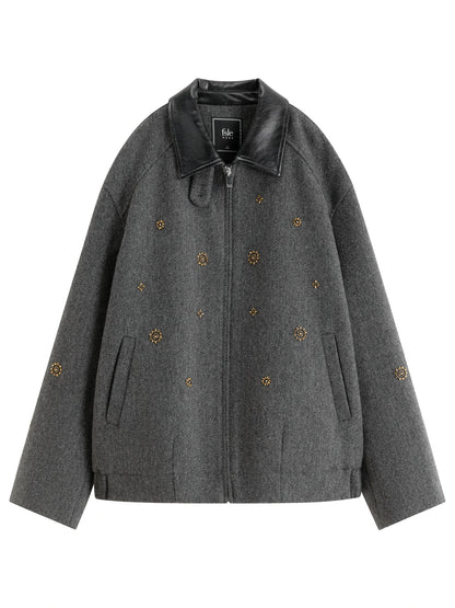 FSLE【Premium Series】Wool Embroidery Patchwork Tweed Coat Women 2025 Winter New Jacket Turn Down Collar Commuting Age-reducing