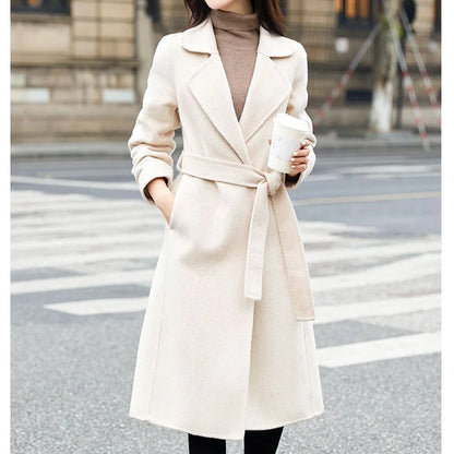 Autumn Winter Women Casual Jacket Woolen Blends Coats Female Korean Mid-Long Coat Girls Fashion Slim Baggy Clothes