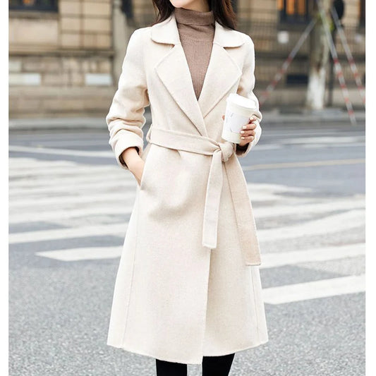 Autumn Winter Women Casual Jacket Woolen Blends Coats Female Korean Mid-Long Coat Girls Fashion Slim Baggy Clothes