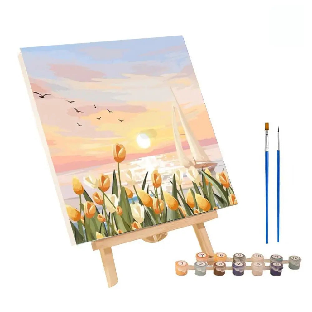 Frame Painting By Numbers Kit Abstract Sunset Landscape Modern Drawing Coloring DIY Painting By Numbers Acrylic Paint Home Decor