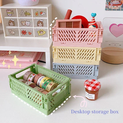 Foldable Storage Box Plastic Storage Organizer Student Desktop Organizer Stationery Snacks Storage Basket Home Storage Accessory