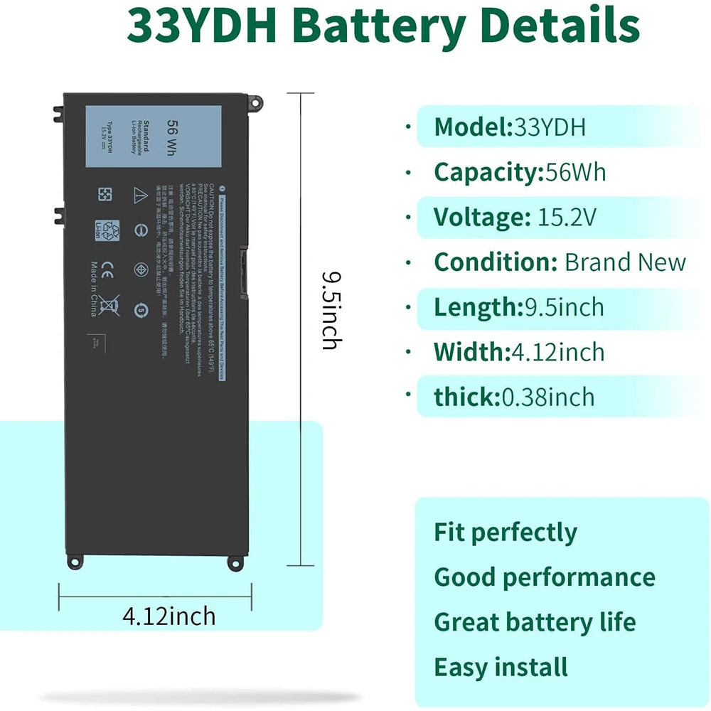 56WH 33YDH Laptop Battery for Dell Inspiron 17 7000 7778 7779 7786 7773 15 7577 G3 3579 3779 G5 5587 G7 7588 Latitude 13 3380