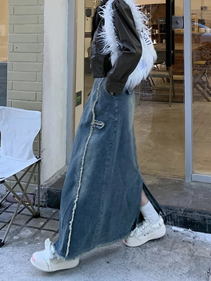 S-4XL Skirts Women Leisure Ankle-length All-match Denim Simple Chic Designed Vintage American Style Y2k Harajuku A-line Faldas