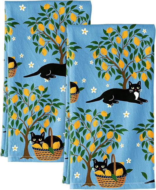 Flour Sack Kitchen Towels - Set of 2 Cotton Dish Towels with Hanging Loop Decorative 40*60cm Absorbent Cute Design for Housew