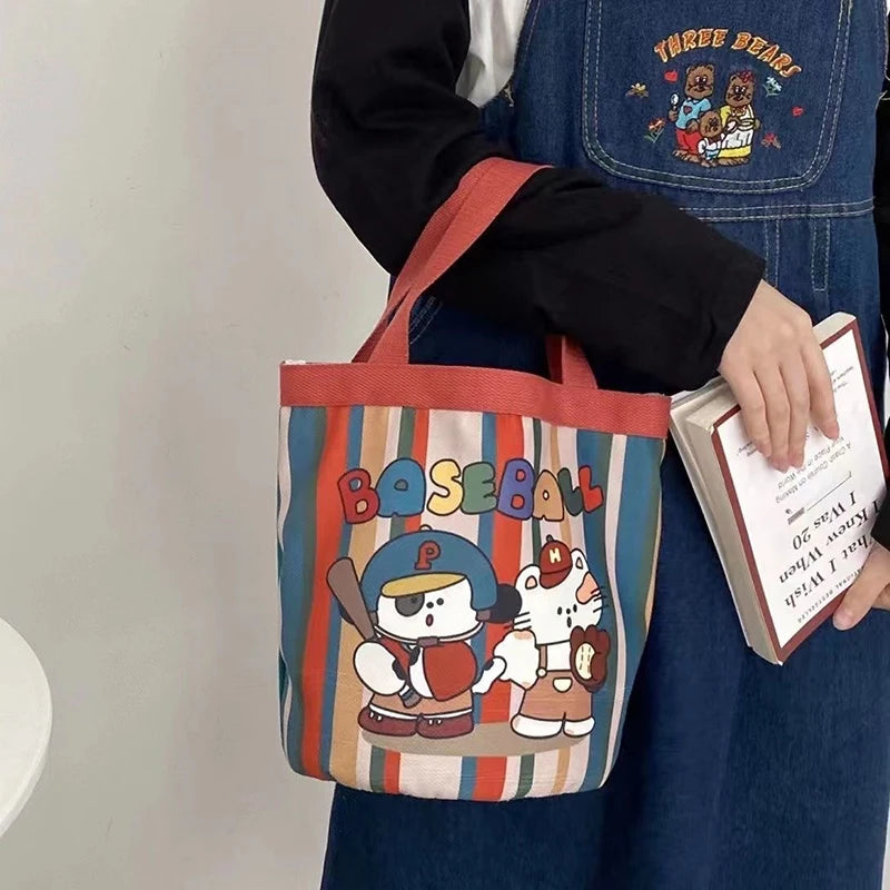 Casual Canvas Bucket Bag Tote Women Handbags Cartoon Print Lunch Bag Shopper Bag School Bag