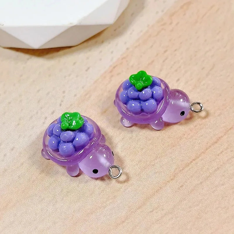 10pcs Luminous Fruit Turtle Resin Charms With Tomatoes Grapes Strawberry Pumpkins Animal Bracelet Pendant DIY Earring Jewelry