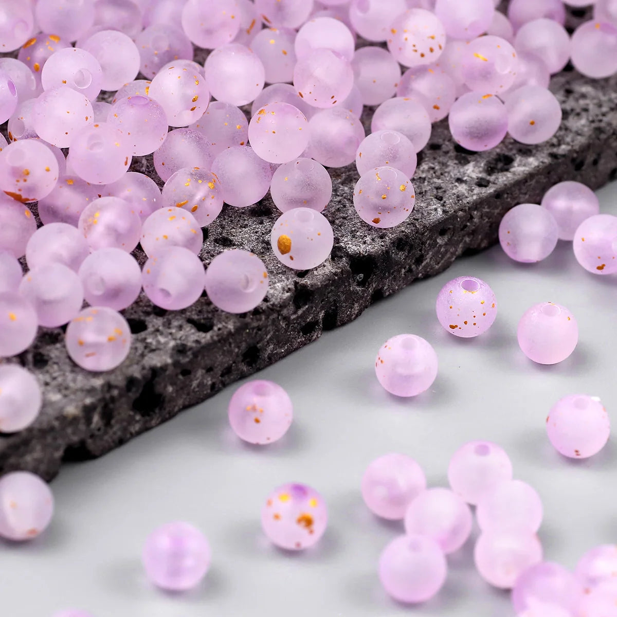 Frosted Round Dot Gold Acrylic Crystal Beads Glass Spacer Loose Beads 8mm For Jewelry Making Bracelet DIY Pen Beads Accessories