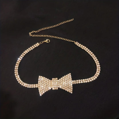 Luxury classic sparkling crystal bow necklace necklace necklace necklace fashionable women's rhinestone necklace jewelry accesso