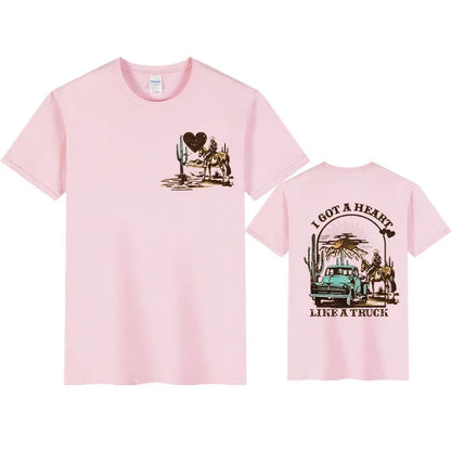 Women T-shirts I Got A Heart Like A Truck Front and Back Shirt Cowboy Tshirts Western Rodeo Desert T Shirts for Women Clothing