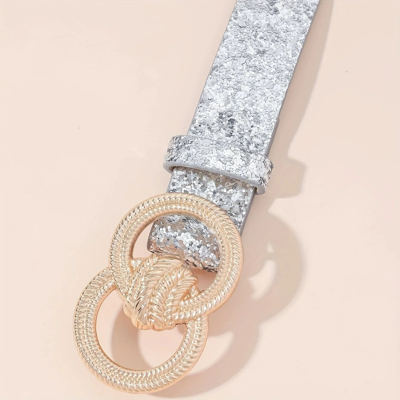 1pc Women's Silver Fashion Double Ring Carved Buckle Metal Bright Pu Belt Versatile Dress Jacket Jeans Accessory Belt