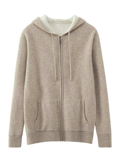 High Quality Autumn Winter Men Hooded Cashmere Sweater Long Sleeve Casual Loose 100% Merino Wool Cardigan Knitwear Clothing Tops