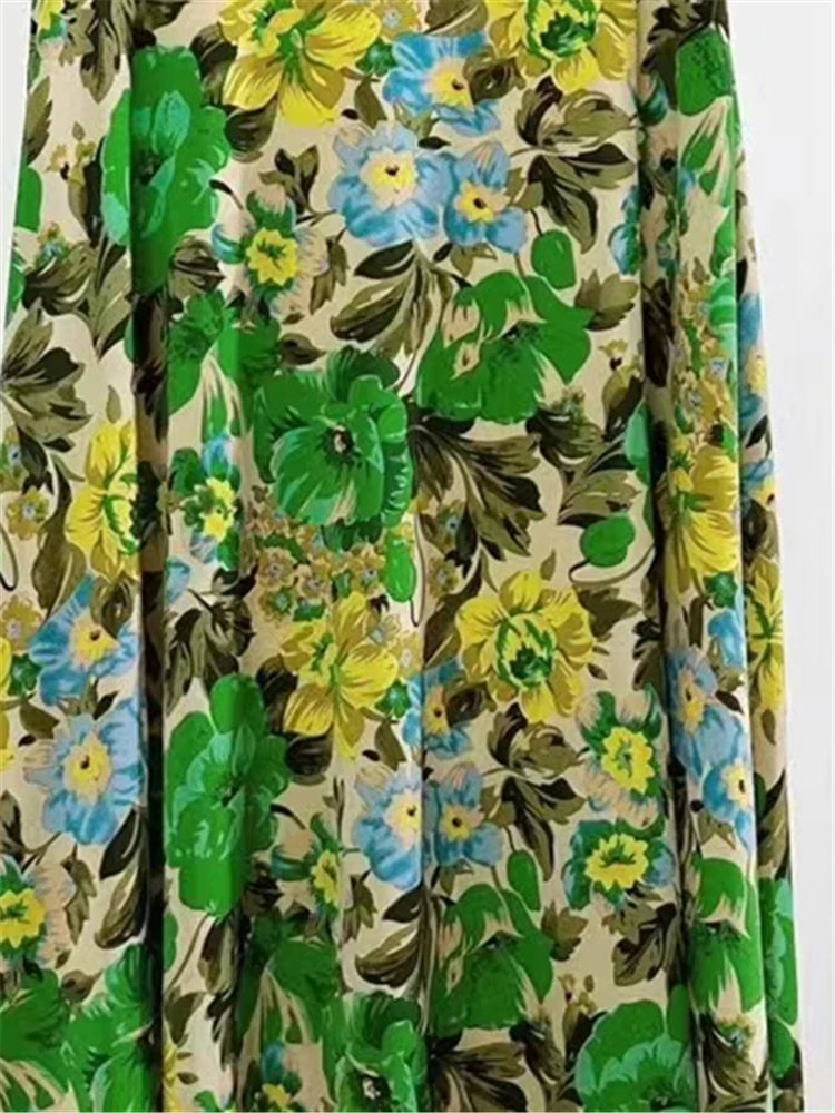REALEFT High Waist Floral Printed Tulle Mi-long Women A-Line Skirts New 2024 Loose Female Umbrella Skirts Female Spring Summer