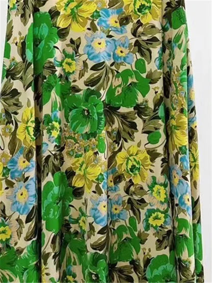 REALEFT High Waist Floral Printed Tulle Mi-long Women A-Line Skirts New 2024 Loose Female Umbrella Skirts Female Spring Summer