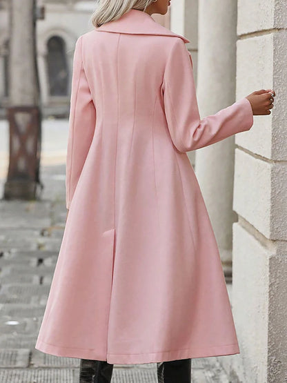 JULISSA MO Turn-down Collar A-line Women Coat Pink Long Sleeve Double Breasted Coat Female Winter Slim Fashion Streetwear 2024