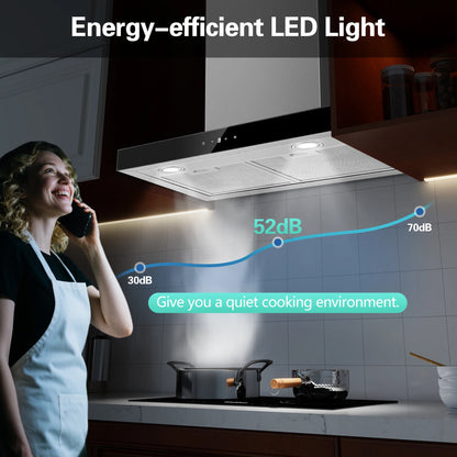 Topstrong 60cm Wall Mounted 400m³/h A+++ LED Touch Control Stainless Steel Extractor Fan Quiet 52dB Kitchen Hood