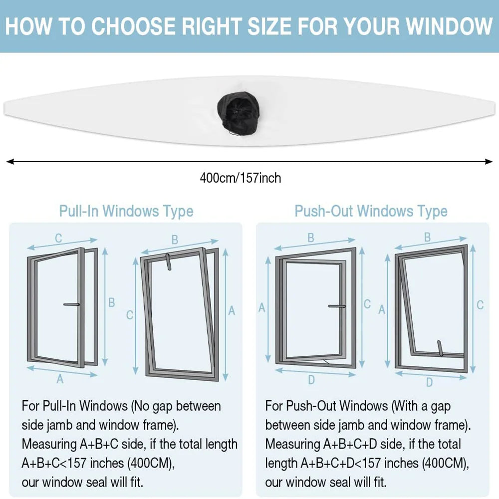 3/4M Waterproof Window Seal For Portable Air Conditioner Tilting Sloping Window Easy To Install Double With Tension Rope Sealing