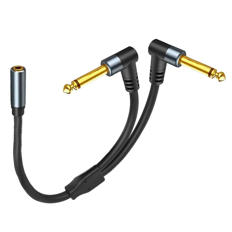 3.5mm 1/8 TRS Female Jack To Dual 6.35mm 1/4 TS Mono Right Angle Plug Stereo Y Splitter Audio Cable for Phone PC Speaker Mixer