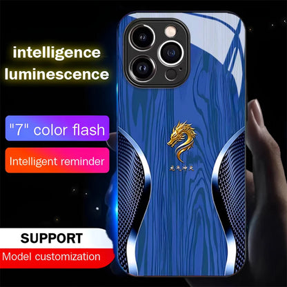 Wood Grain Dragon Emblem Sound Control LED Flash Cases Luminous Glass Cover For XiaoMi 15 14 13 12 11 Pro Ultra