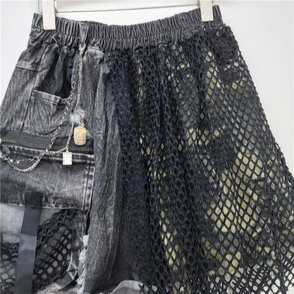YEAE 2024 Winter New Items Trendy Camouflage Denim Shorts For Women Fashion Elastic Waist A-line Short Pants Female