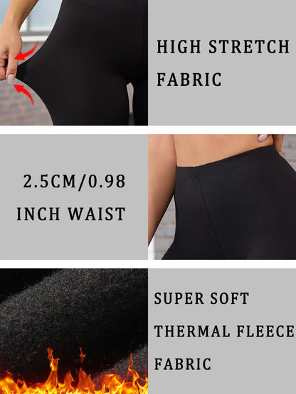 Fleece lined workout leggings with thermal insulation. High waist women's pants ideal for winter running, yoga