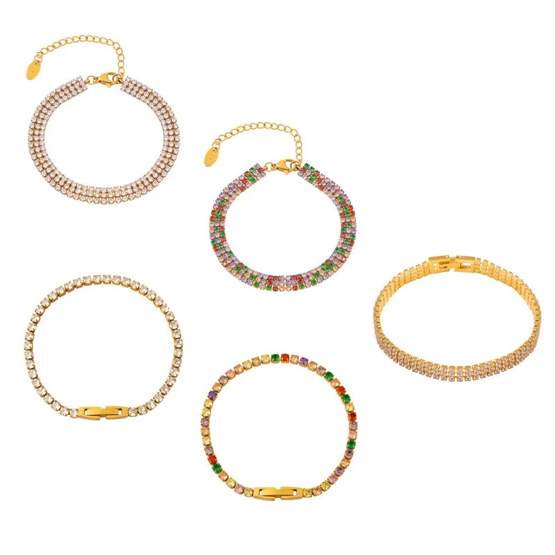 Fashion Colorful Zircon Bracelet Women's Stainless Steel Extension Chain Bracelet Female Summer Waterproof Jewelry