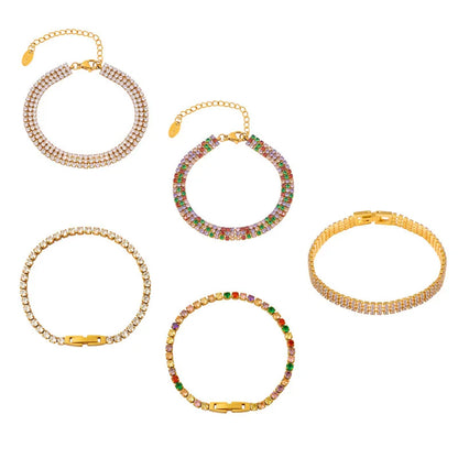 Fashion Colorful Zircon Bracelet Women's Stainless Steel Extension Chain Bracelet Female Summer Waterproof Jewelry