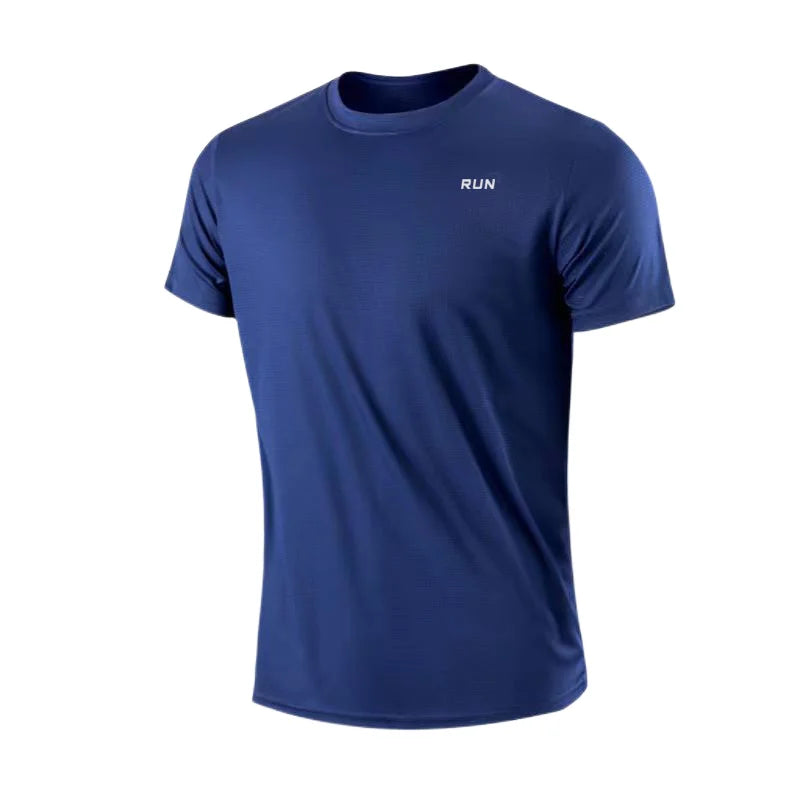 Schnelltrocknendes, kurzärmeliges Herren-Trainingsshirt mit Rundhalsausschnitt, feuchtigkeitsableitend, ideal für Fitnessstudio, Sport und Fitness. Leichtes Material.