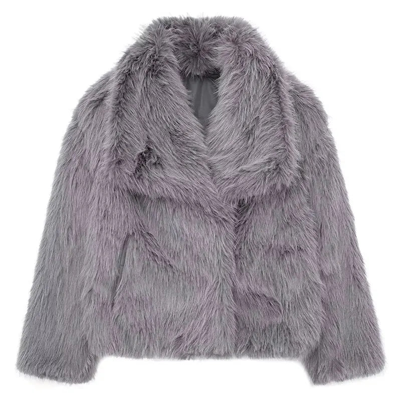 HH 2025 Winter Coats For Women Fashion New Faux Fur Long Sleeves Loose Coat Female Versatile High Street Women's Cardigan