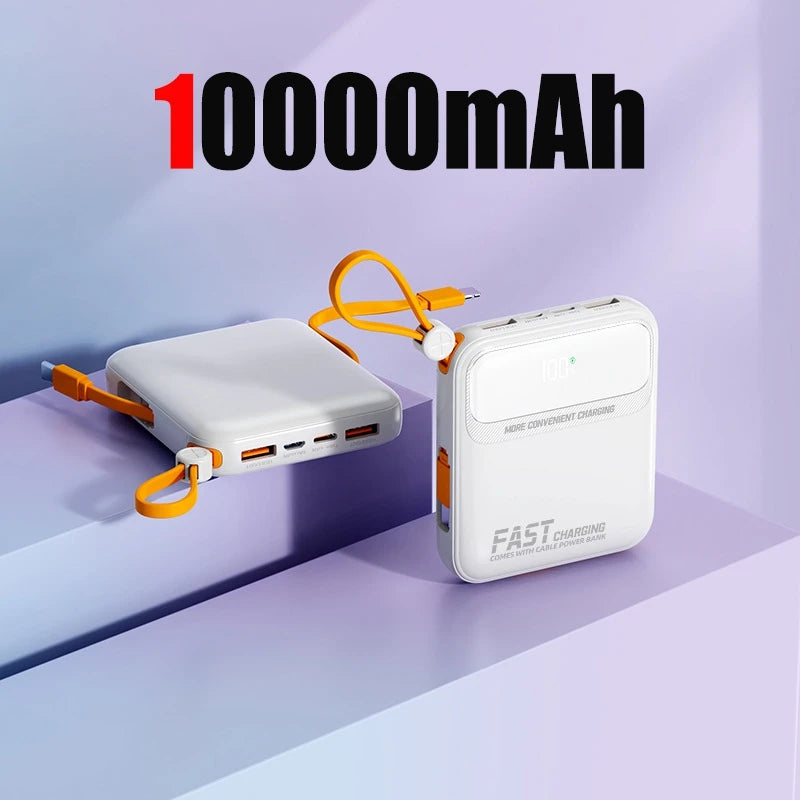 Lenovo 120W 10000mAh Power Bank Large Capacity 4 In1 Cables Intelligent Digital Display Light Portable Powerbank For iPhone New