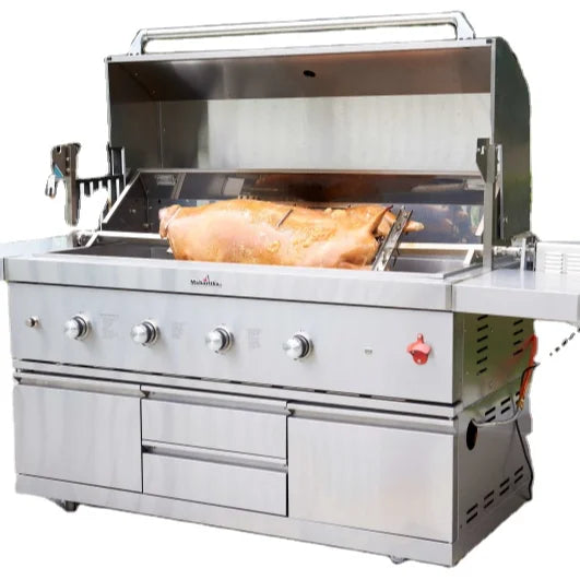Portable Outdoor Commercial BBQ Grill Stove Steel Metal Gas BBQ Grill Side Burner Toaster Ovens Folding Design Electronic