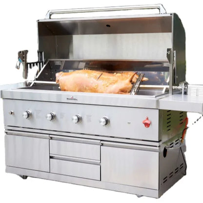 Portable Outdoor Commercial BBQ Grill Stove Steel Metal Gas BBQ Grill Side Burner Toaster Ovens Folding Design Electronic