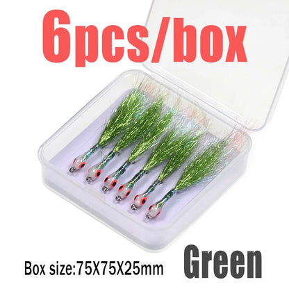 6pcs Luminous 3D Fish Eye Epoxy Minnow Streamer Fly Stainless Steel Hook Ice Dubbing Tail Saltwater Fishing Trout Bass Lure Bait