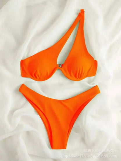 Sexy Micro Bikini 2025 Women Summer One Shoulder Neon High Cut Brazilian Bikini Set Push Up Swimming Suit Swimsuit