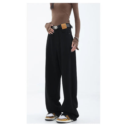 Womens Jeans High Waist Slim Fit Personality Denim Trousers Autumn Winter New Blue Loose Straight Wide Leg Drag Thin