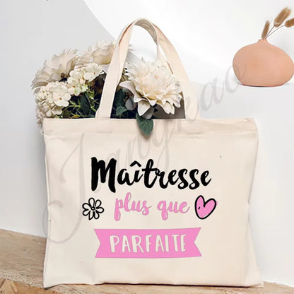 Thank You Teacher French Print Women Shoulder Bag CanvasShopping Bags Female Handbags Reusable Tote Bag Best Gifts for Maitresse