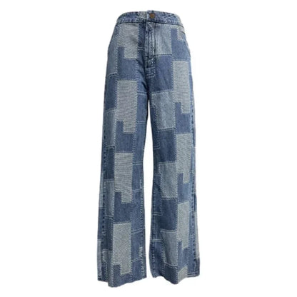 Autumn Clothes Women's Jeans Buttoned Contrast Color Streetwear Pants Wide Leg Loose Female High Waist Denim Trousers  Bottoms