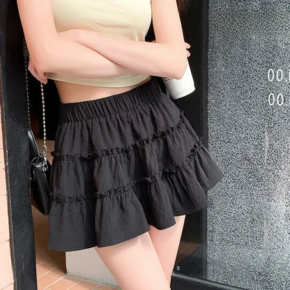 Elegant pink mini dress new summer thin style French ballet design cake skirt lace edge WOMEN'S JK skirt