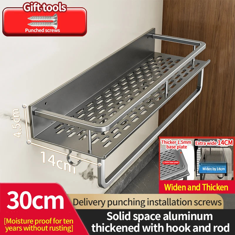 50CM/60CM Aluminum Bathroom Shelf Shelves Shampoo Makeup Storage Holder Kitchen Organizer Wall Mounted Rack Access