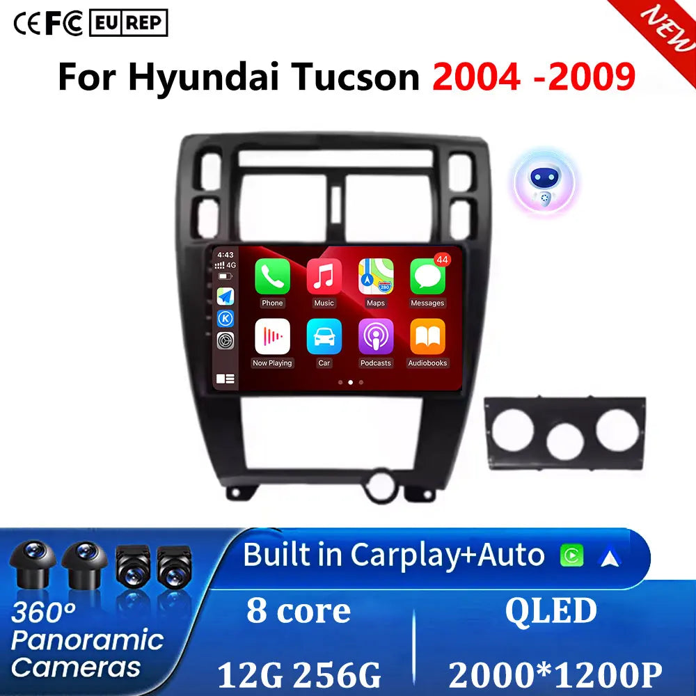 Player GPS Navigation Carplay Auto Android 16 For Hyundai Tucson 2004 -2009 Car Radio Multimedia Stereo Video