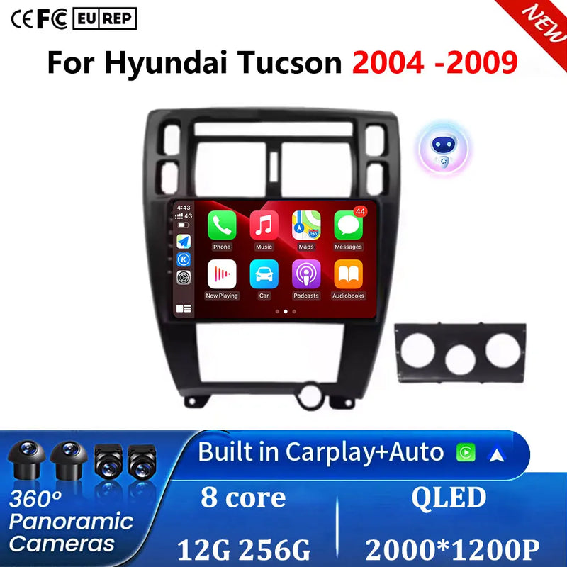 Player GPS Navigation Carplay Auto Android 16 For Hyundai Tucson 2004 -2009 Car Radio Multimedia Stereo Video