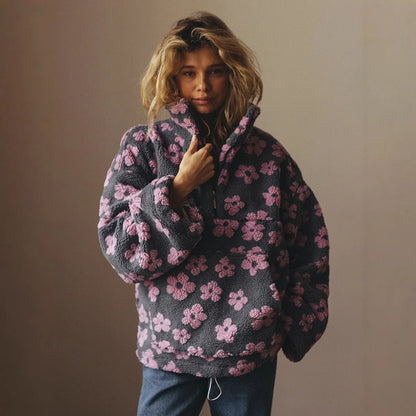 Shake Grain Velvet Flower Hoodie 2025 Autumn And Winter New Fashion Hoodie, Warm Furry Hoodie, Woolen Sweater For Women