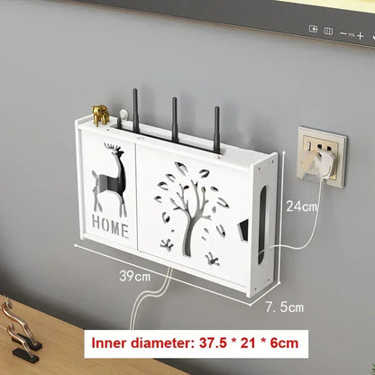 Large Wireless Wifi Router Shelf Storage Boxes Cable Power Plus Wire Bracket Wood-Plastic Wall Hanging Plug Board DIY Home Decor