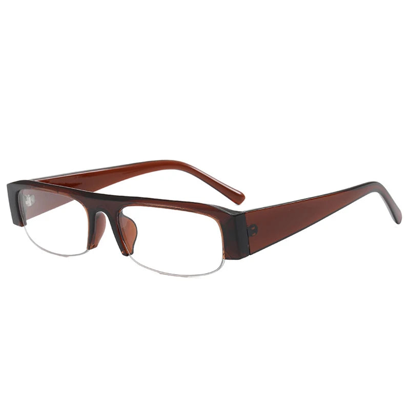 SO&EI New Small Rectangle Women Sunglasses Vintage Clear Lens Men Half Frame Eyewear Shades UV400