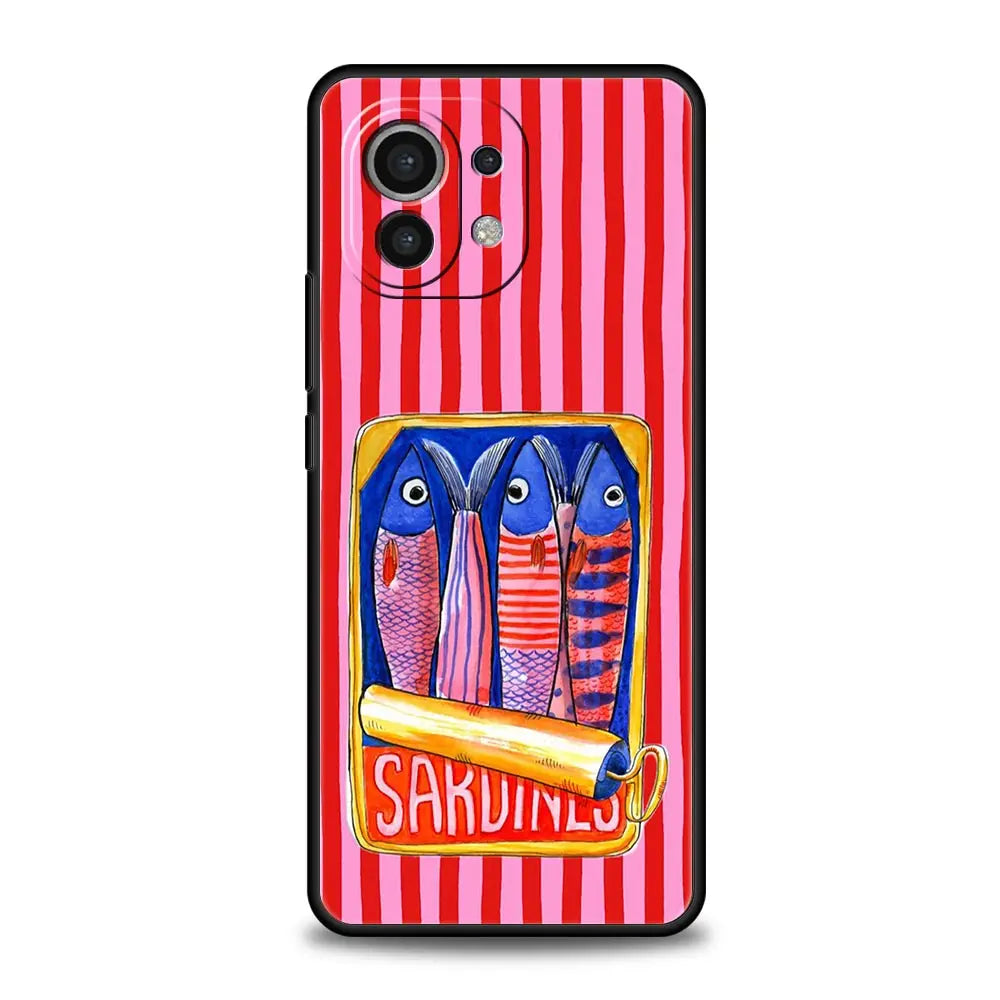 Phone Case Cover for Xiaomi Mi 17 15 14 13 12 11 Ultra 15T 14T 13T 12T 11T Pro Lite 5G Soft TPU Capas Funny Fish Sardines Laser