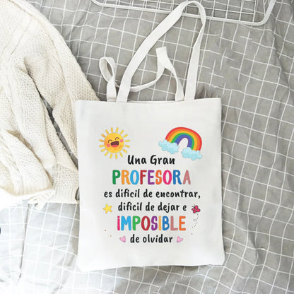 Spanish Printed Women Tote Bag Canvas Shopping Bags Female Travel Shoulder Bag Casual Handbag Graduation Thanks Gift for Teacher