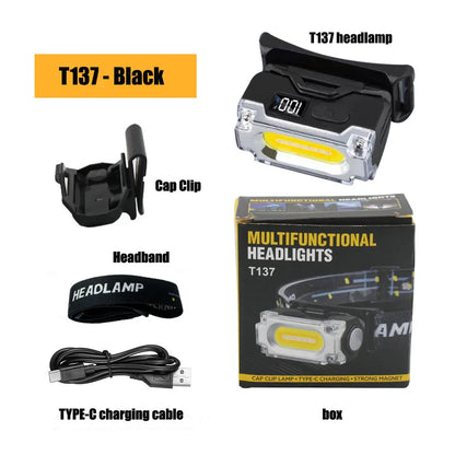 Super Bright Magnetic Headlamp 3 Light Source Hat Clip Lamp Outdoor Hiking Camping Work Head-mounted Light with Digital Display