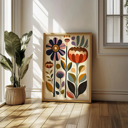 2pcs Modern Scandinavian Wall Art Posters, Noframed Norwegian Folk Decor Boho Floral Print,Nordic Painting for Living Room Decor