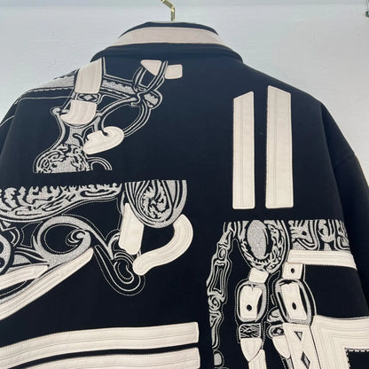 2025 Autumn American Retro Fashion Embroidery Patchwork Motorcycle Jackets Long Sleeve Zipper Loose Versatile Short Jacket Women
